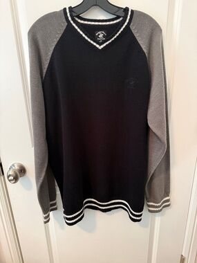 Beverly Hills Polo Club Black, White and Gray V-Neck Sweater